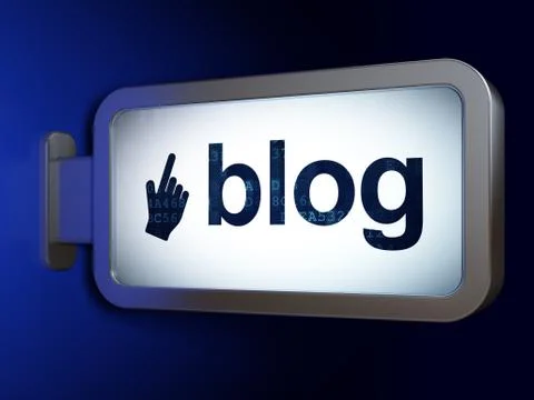 Web design concept: Blog and Mouse Cursor on billboard background 库存插图