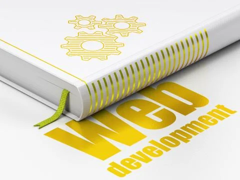 Web design concept: book Gears, Web Development on white background Stock Illustration