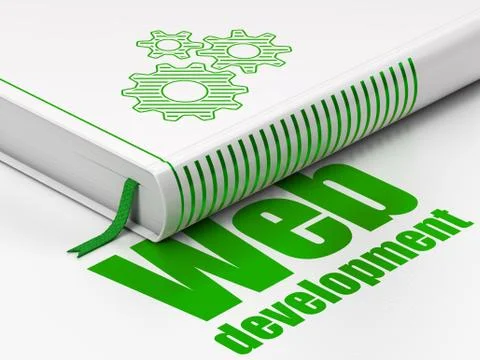 Web design concept: book Gears, Web Development on white background 스톡 일러스트