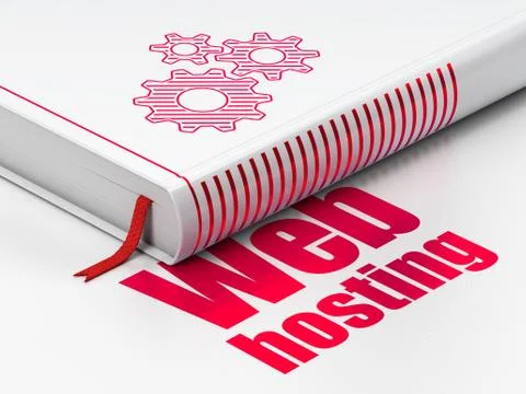 Web design concept: book Gears, Web Hosting on white background Illustrazione stock