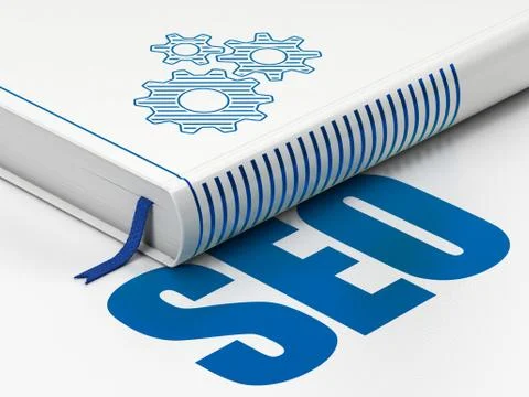 Web design concept: book Gears, SEO on white background Stock Illustration