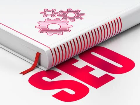 Web design concept: book Gears, SEO on white background Illustrazione stock
