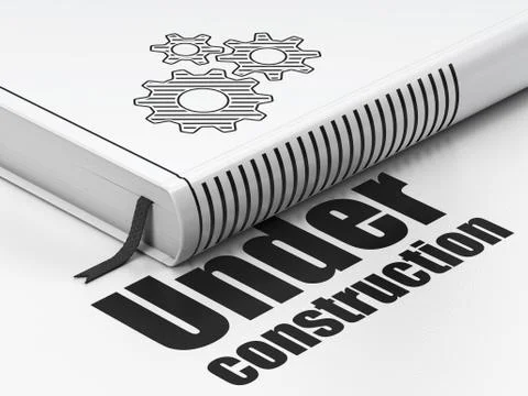 Web design concept: book Gears, Under Construction on white background Illustrazione stock