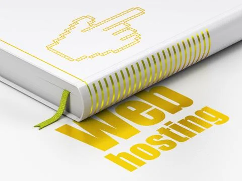 Web design concept: book Mouse Cursor, Web Hosting on white background Illustrazione stock