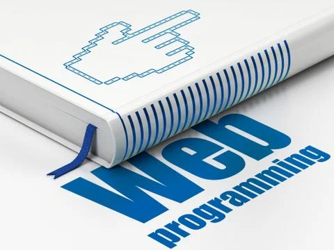 Web design concept: book Mouse Cursor, Web Programming on white background Illustrazione stock