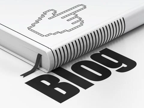 Web design concept: book Mouse Cursor, Blog on white background Illustrazione stock