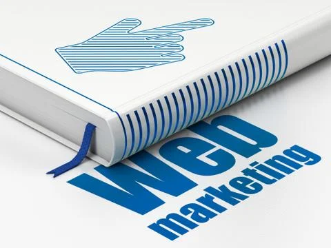 Web design concept: book Mouse Cursor, Web Marketing on white background Stockillustratie