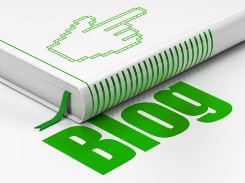 Web design concept: book Mouse Cursor, Blog on white background 스톡 일러스트