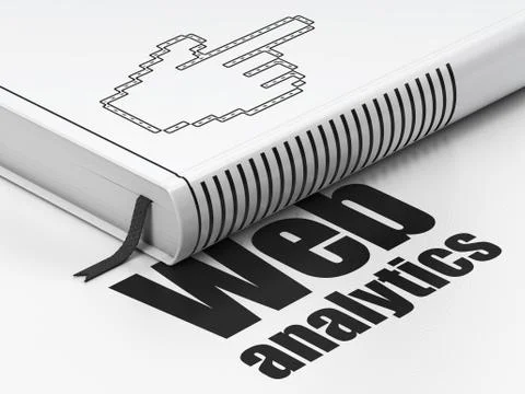 Web design concept: book Mouse Cursor, Web Analytics on white background Stockillustratie