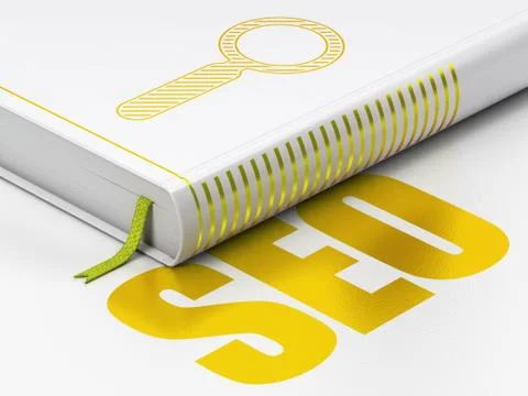 Web design concept: book Search, SEO on white background Illustrazione stock