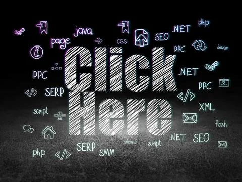 Web design concept: Click Here in grunge dark room イラスト素材