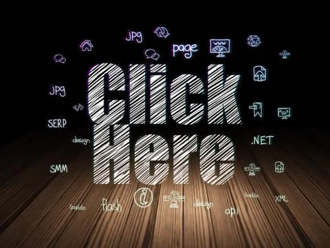 Web design concept: Click Here in grunge dark room Stockillustratie