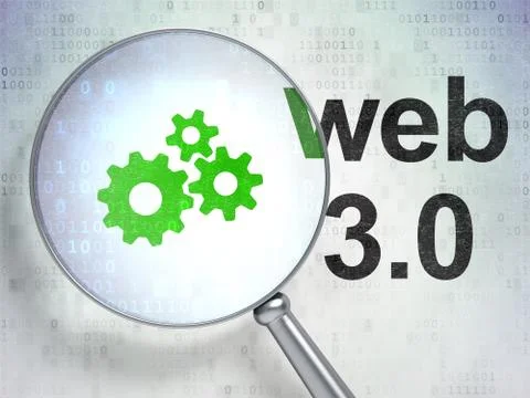 Web design concept: Gears and Web 3.0 with optical glass Illustrazione stock