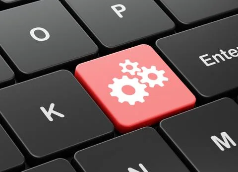 Web design concept: Gears on computer keyboard background 스톡 일러스트