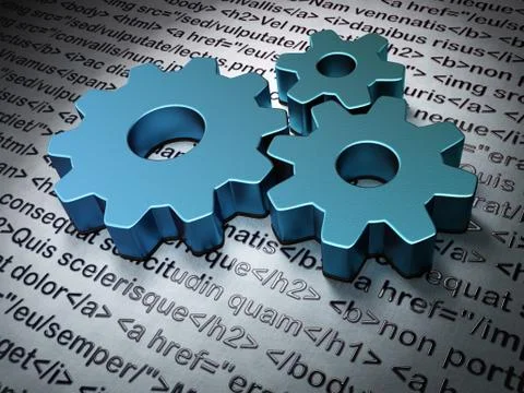 Web design concept: Gears on Html Code background Stock Illustration