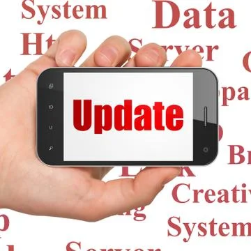 Web design concept: Hand Holding Smartphone with Update on display Illustrazione stock