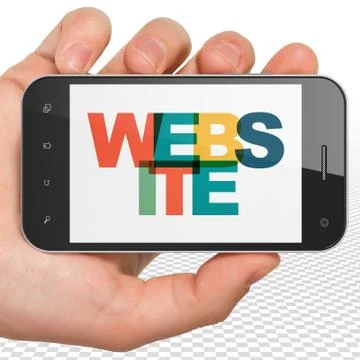 Web design concept: Hand Holding Smartphone with Website on  display Illustrazione stock