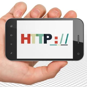 Web design concept: Hand Holding Smartphone with Http : / / on  display Stock-Illustration
