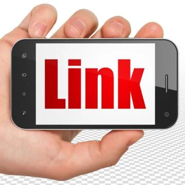 Web design concept: Hand Holding Smartphone with Link on display 스톡 일러스트