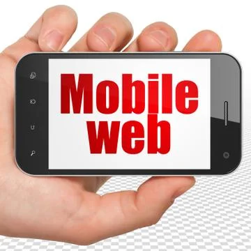 Web design concept: Hand Holding Smartphone with Mobile Web on display Stock Illustration