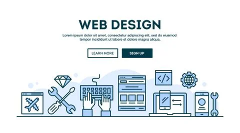 Web design, concept header, flat design thin line style Illustrazione stock