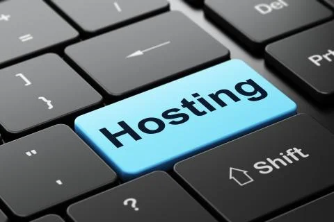 Web design concept: Hosting on computer keyboard background Illustrazione stock