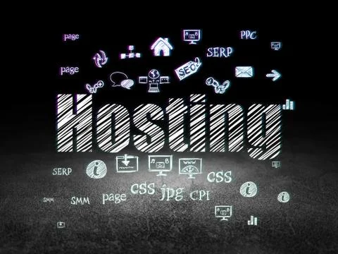 Web design concept: Hosting in grunge dark room Illustrazione stock