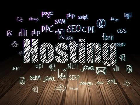 Web design concept: Hosting in grunge dark room Illustrazione stock