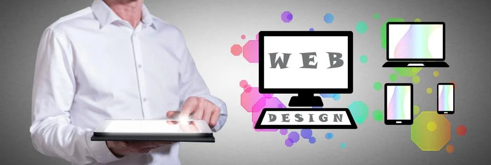 Web design concept with man using a tablet Stock Photos