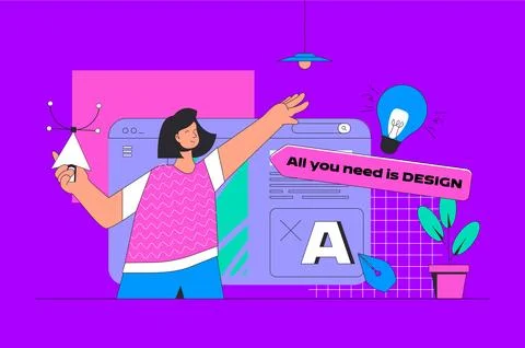 Web design concept in modern flat design. Woman creating wireframe interface  Stock Illustration