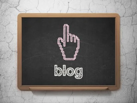 Web design concept: Mouse Cursor and Blog on chalkboard background Illustrazione stock