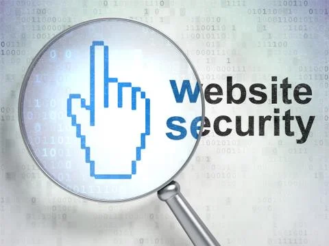 Web design concept: Mouse Cursor and Website Security with optical glass Stock Illustration