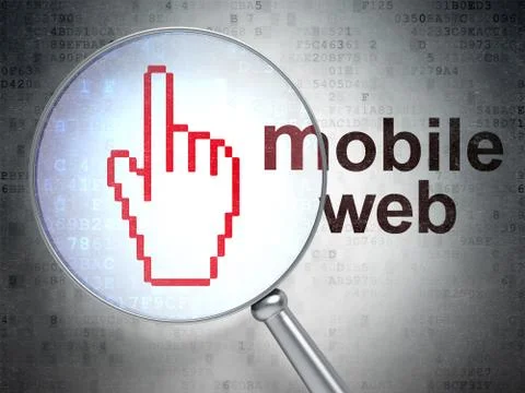 Web design concept: Mouse Cursor and Mobile Web with optical glass 库存插图