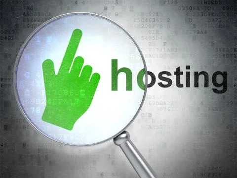 Web design concept: Mouse Cursor and Hosting with optical glass Stock Illustration