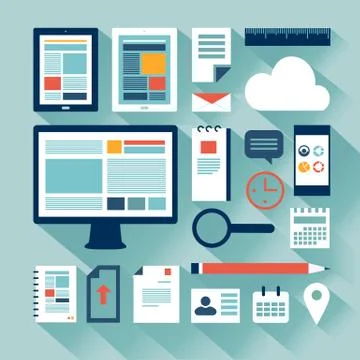 Web design concept with objects and devices Stock Illustration