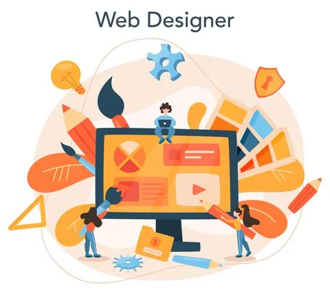 Web design concept. Presenting content on web pages. 스톡 일러스트