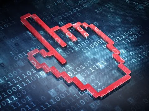 Web design concept: Red Mouse Cursor on digital background 库存插图