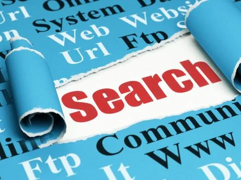 Web design concept: red text Search under the piece of  torn paper Stockillustratie