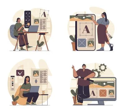 Web design concept scenes set in flat design. People in situations of buildin 스톡 일러스트