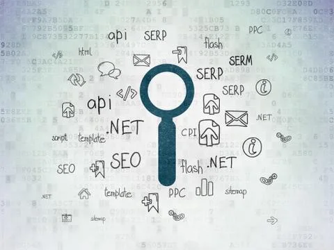 Web design concept: Search on Digital Data Paper background Illustrazione stock
