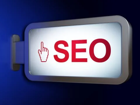 Web design concept: SEO and Mouse Cursor on billboard background 库存插图