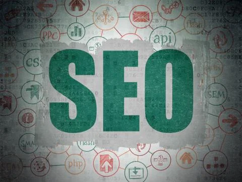 Web design concept: SEO on Digital Data Paper background 库存插图