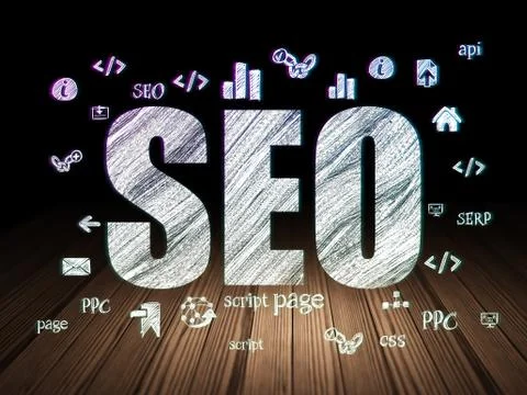 Web design concept: SEO in grunge dark room Stockillustratie