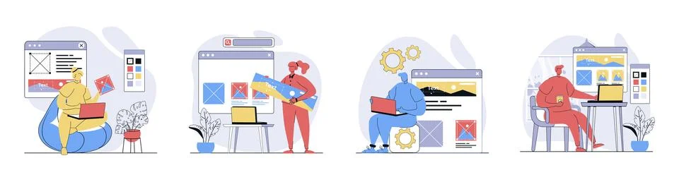 Web design concept set in flat design. Collection with people creating home.. 스톡 일러스트