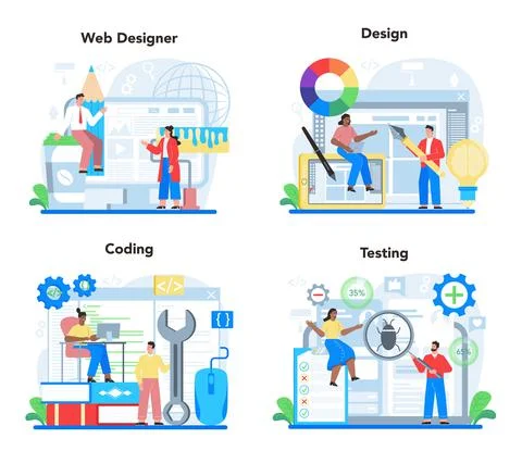 Web design concept set. Presenting content on web pages. Website layout, Illustrazione stock
