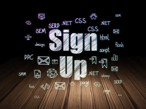 Web design concept: Sign Up in grunge dark room Stockillustratie