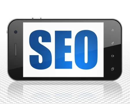 Web design concept: Smartphone with SEO on display 스톡 일러스트