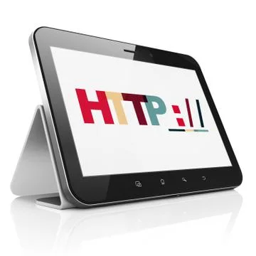 Web design concept: Tablet Computer with Http : / / on  displa 库存插图
