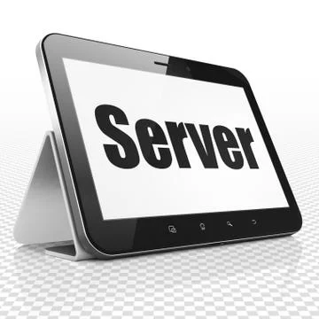 Web design concept: Tablet Computer with Server on display 스톡 일러스트