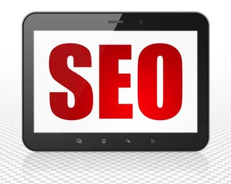 Web design concept: Tablet Pc Computer with SEO on display 스톡 일러스트